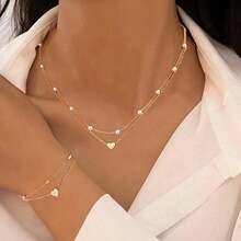 Hypoallergenic Light Luxury Delicate Golden Faux Pearls Heart - Shaped Layered Necklace And Bracelet, Stackable Daily Accessories For Autumn & Winter, Party Style, Halloween , Local Warehouse, Claim My Daily Gift, Perfect Gift For Girlfriend - vàng - Xem 7
