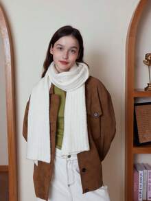 1 szt. damski szalik w jednolitym kolorze w kratkę, ciepły i wiatroszczelny z wełną, miękki i przyjazny dla skóry, odpowiedni do codziennych dojazdów do pracy i podróży, jesień/zima