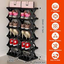 9/6 Layer Narrow Entrance Shoe Rack Plastic Vertical Shoe Storage Box, Space Saving, Independent Shoe Storage Rack, Shoe Storage Organizer, Shoe Holder, Tall Shoe Tower, Easy To Install, Corridor Storage Rack For Shoes, Clothes, Hats, Bags, Books, Home Accessories,Plastic Material, Consumables - Solid Black - 查看 12