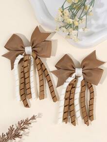 2pcs Brown Korker Hair Bows For Baby Girls Ombre Curly Korker Bow Alligator Clips Delicate Elegant Hair Clips Fall Winter Toddler Girl Bows Barrettes Kids Baby Hair Accessories