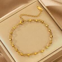 1 pieza Brazalete de cadena de acero inoxidable chapado en oro de 18K con diseño minimalista y elegante, accesorio de joyería ajustable para mujeres, adecuado para fiestas de cumpleaños, regalo para ocasiones especiales