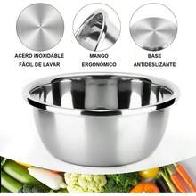 Bowls de cocina 9 Piezas, Bowl acero inoxidable, Boles Mezcladores para Ensalada, Cesta de Drenaje, ralladores, Apilables, para Hornear, Mezclar, Ensalada, almacenar alimentos, cocina accesorios - Pago - Ver 4