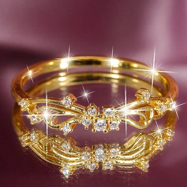 1 pieza Anillo minimalista elegante para mujer, diseño de halo bellamente chapado en oro de 14k con brillante circonita cúbica sintética roja, adecuado para uso diario y como regalo, regalo perfecto para el Día de San Valentín