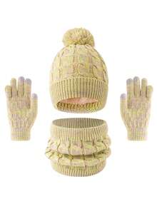 3 件套儿童冬帽套装，保暖针织帽配围巾和手套，适合秋冬户外活动 - 彩色 - 查看 15