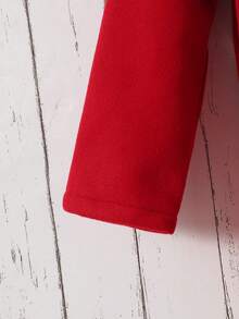 年轻女孩秋冬羊毛混纺保暖内衬单排扣连帽夹克，休闲开襟外套 - 紅色 - 查看 5