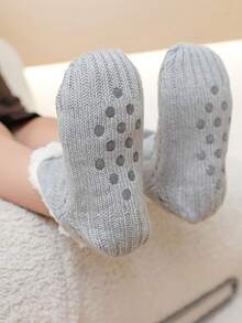 1 par de meias femininas quentes e grossas, meias de pelúcia da moda em cores sólidas, meias de pelúcia para uso interno em cores sólidas, adequadas para o chão da casa, uso casual, inverno