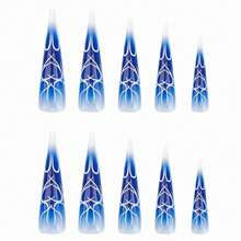 Heart Press On Nails Long Stiletto Fake Nails Blue Ombre Glue On Nails Acrylic Nails Y2k False Nails 24Pcs Almond Manicure Handmade Stick On Nails Artificial Nails - 多色8 - 查看 3