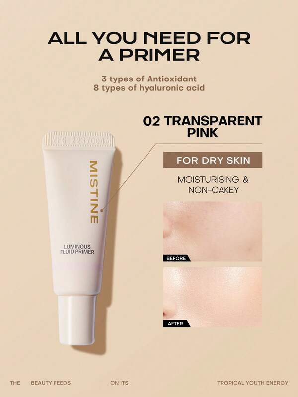 MISTINE Primer de maquillaje hidratante mini de 5g, para todo tipo de piel, con 8 tipos de ácido hialurónico y vitamina B5, base de maquillaje que perfecciona y suaviza la piel, 1 pieza