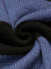 男士秋冬新款美式深色系宽松高中青年条纹毛衣，长袖上衣 - 淺藍色 - 查看 5