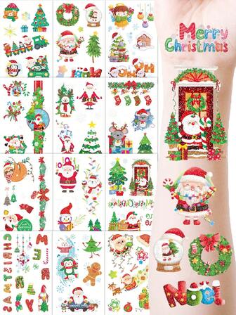 8 Piezas de Tatuajes Temporales Navideños con Brillo, Decoraciones Navideñas, Tatuajes Falsos Impermeables y Lindos con Patrones de Árbol de Navidad, Hombre de Jengibre, Muñeco de Nieve, Reno, Copo de Nieve, Mejor Regalo para Familia y Amigos, Decoración Corporal para Fiestas y Celebraciones