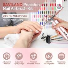 SAVILAND Super-Stable Airbrush Kit: 25 PSI Precision Airbrush For Nails Recharge Dual-Mode Pink Airbrush Gun 0.3mm Nozzle Airbrush Machine Makeup Protable Airbrush Gel Nail Ombre French Paint Nail Art - 粉色 - 查看 2