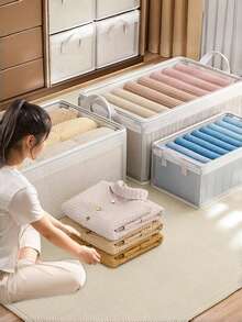 Transparent Christmas Wardrobe Storage Box, 2-In-1 Home & Dorm Clothes Storage Box, Clothing Storage Bag, Cubic Clothes Storage Box, Blanket Storage Basket, Storage Solution, Wardrobe Storage Box & Storage Container, Lidded PVC Storage Box, Foldable Dust-Proof Clothes & Pants Storage Box - Multicolor - View 6