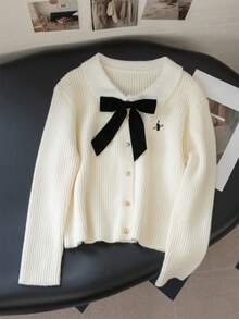 Áo len cardigan nữ tay dài thêu họa tiết tương phản màu sắc phong cách đại học thu/đông, áo len cardigan, thời trang dạo phố - Màu be - Xem 6