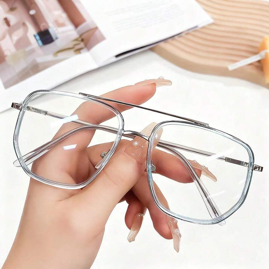 1 par de gafas de montura grande de estilo coreano único con puente doble vintage para hombres