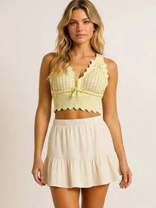 Modal Knit Top With Padded Cropped Beachwear Stylish - Yellow - View 4