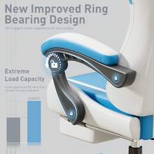 HLDIRECT Gaming Chair With Pocket Spring Cushion, Video Game Chair, Gaming Computer Chair, Ergonomic Chairs For Adults With Headrest And Lumbar Support, Swivel PU Leather Office Chair, White & Blue - 藍白色 - 查看 5