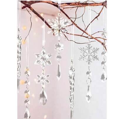 16 件玻璃雪花捕手装饰品 - 圣诞悬挂水晶冰柱装饰，亚克力雪花，适用于圣诞树和节日派对装饰