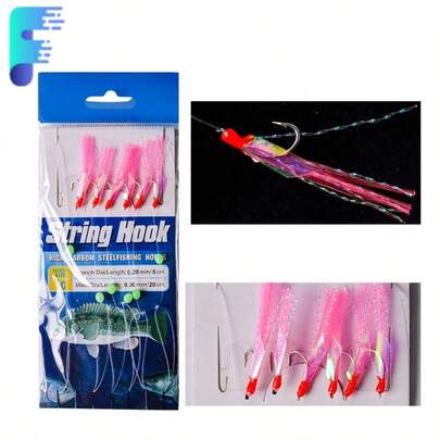 6-Hook Colorful Sabiki Rig, Suitable For Freshwater And Saltwater, Bionic Bead Design, Fishing Hooks For Sea Or Freshwater Boat Fishing