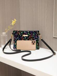 1pc Sequin Sequins Women's Shoulder Bag, Fashion Minimalist Versatile Crossbody Bag, Shoulder Bag, Clutch, Envelope Bag, Rainbow Striped Straw Bag, Lightweight Business Casual Water Drill Decor Drawstring Bucket Bag, Transparent Fashionable Pearl Bag, Evening Bag, Elegant, Exquisite, Quiet Luxury Water Drill Suitable For Party Girls, Ladies, Brides, Perfect For Party, Dinner/Banquet, Christmas Party Dress , New Year