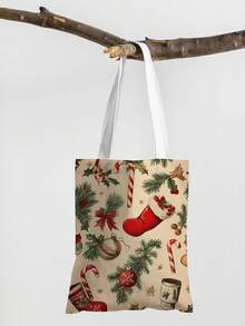 1 Stück Weihnachtsstrumpf Muster Tragetasche, große Kapazität Schultertasche, Damen Lässig Handtasche, Segeltuch Tragetasche geeignet für Arbeit, Schule, Einkaufen
