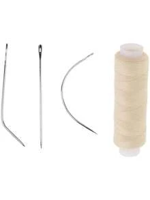 4pcs Sewing Needles And Beige Thread Set For Wig Making, Includes Small/Medium/Large C-Shaped And J-Shaped Curved Needles, Suitable For Hand-Sewing Hair, Hair Extension, Weaving, And Braiding Tools ,Hair Styling Tools ,Hair Styling Kit