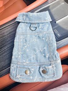 PETCIRCLE 1pc Pet Clothes, Dog/Cat Outfit, Small Dog/Puppy Apparel, Cute & Comfortable Embroidered Hoodie - Blue - View 13