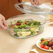 1 套优雅玻璃砂锅带盖，椭圆形烤盘，透明带盖炊具，多功能深玻璃食品容器，1800 毫升，用于烘焙、烹饪、烤箱和微波炉，适合甜点、鸡肉、意大利面，非常适合节日