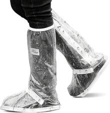 Protector de Zapatos Impermeable Cubiertas de Zapatos a Prueba de Agua Lluvia Nieve Cubrebotas con Cremalleras Resistentes y Tacones Reflectantes para Hombre o Mujer -Exteriores Bicicleta Motocicleta Cubrebotas Viaje Antideslizante Reutilizable Botas Cubierta - Transparente - Ver 2