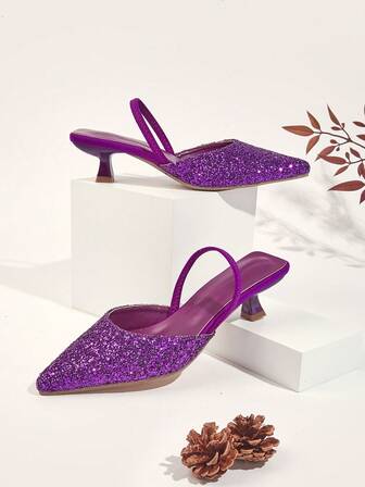 Women's Sequin Stilettos, Zebra Pattern Pointed Toe Slip-On Sandals, Elegant Evening Shoes, Suitable For Music Festivals (Random Cut)