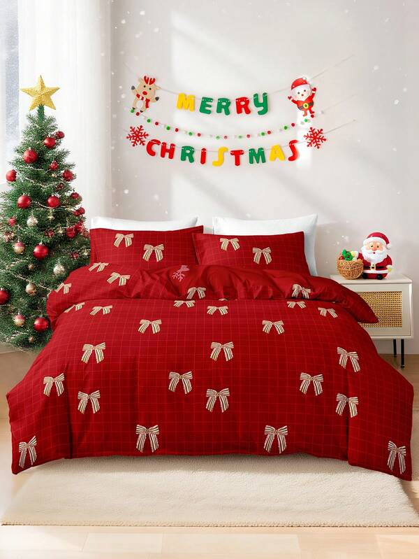 3pcs/Set Christmas Reindeer Christmas Tree Print Duvet Cover Set(1 Duvet Cover & 2 Pillowcase)Soft And Skin-Friendly Duvet Cover Bedding Set For Home, All Season Bed Sheets Set Christmas Gift