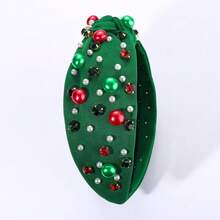Christmas Pearl Knotted Headband For Women,  Pearl Rhinestone Crystal Jeweled Hairband Fashion Elegant Ladies Wide Knot Head Band Headpieces Hair Accessories - 聖誕節綠色結髮帶 - 查看 9