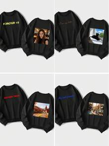 Customized Unisex Pullover Sweatshirt - Upload Your Own Design, Image, Photo, Or Collage To Create Your Personalized Printed Pullover Sweatshirt, Long Sleeve Top - Black - View 2