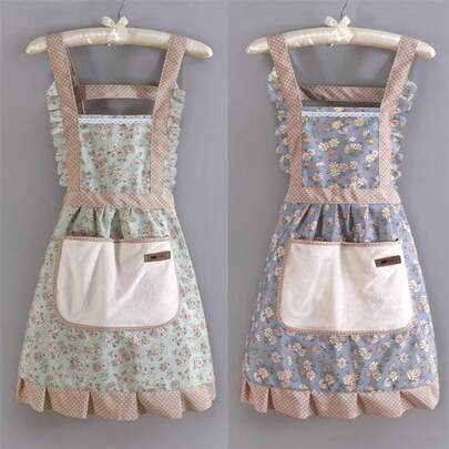 Elegant Apron Kitchen Small Tool Korean Edition Thin Cotton Apron Home Kitchen Anti Fouling Breathable Clothing (Cutting Pattern Position Randomly)