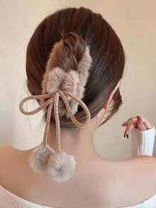 新款可爱植绒小熊毛绒发夹，优雅头饰女士发饰，秋冬发爪发夹发夹发颚夹发夹发夹，休闲秋季发饰女士度假装扮