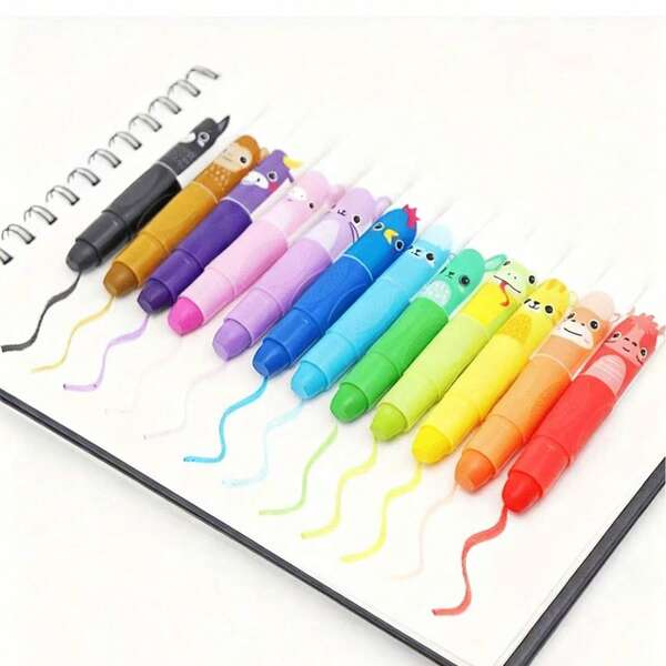 6 piezas de lápices de cera solubles en agua de tamaño jumbo y lindos, 12 piezas de pinceles de pintura lavables y retráctiles, pinceles de pintura al óleo suaves para colorear y dibujar