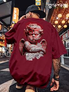 Shirt Oversized Streetwear Angel Money Dollar Cupid Angel Drawing Printed Anime REF 7177 FLUXOGEEK - 紫紅色 - 查看 1