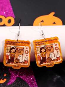 1 Pair Unique Acrylic Cartoon Text Earrings, Funny & Quirky Design, Suitable For Halloween, Daily Wear, Holiday Party Jewelry