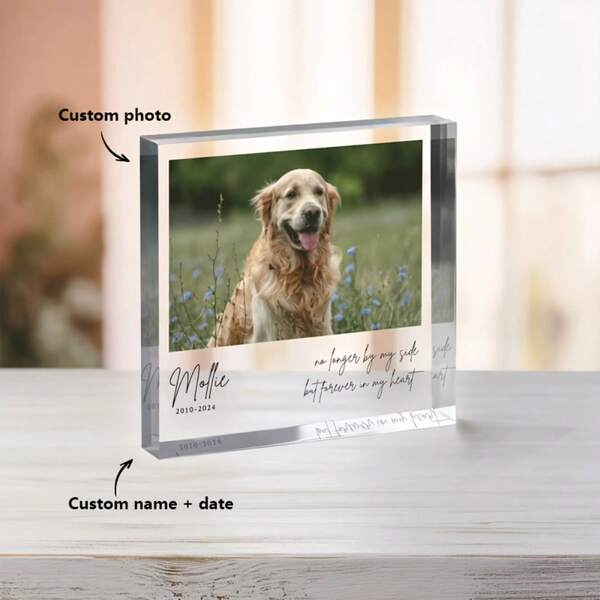 1pc 2D Flat, Customized Acrylic Pet Commemorative Plate, Personalized Acrylic Pet Commemorative Gift | Cat And Dog Warm Consolation Gift | Decoration And Floral Pattern, Perfect Gift For Pet Enthusiasts