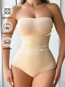 Feelingirl Summer Strapless Shapewear Bodysuit Tummy Control Seamless Thong Tube Top - 杏色 - 查看 3