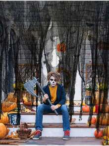 1 szt./3 szt. Czarny 30*72 cale (72*183 cm) Dekoracja na imprezę Halloween Nawiedzony dom Gaza DIY Dekoracyjna tkanina Nadaje się do produkcji dekoracji w atmosferze Halloween, idealna do drzwi, podwórka, drzewa, okna
