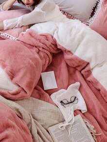 1 件柔软舒适的牛奶丝绒夏尔巴羊毛毯，适合卧室和客厅 - 粉色 - 查看 2
