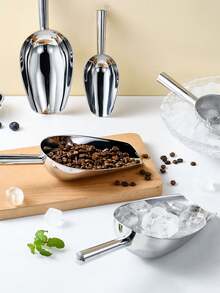 1 件不锈钢冰铲、面粉铲、咖啡铲、可重复使用冰勺、冰勺、大豆铲、冰糖铲、食物铲、米铲、原料铲、餐厅铲、面粉铲、猫粮铲、狗粮铲、节日派对工具、用于酒吧用品、厨房小工具也可以舀糖 - 銀色 - 查看 3