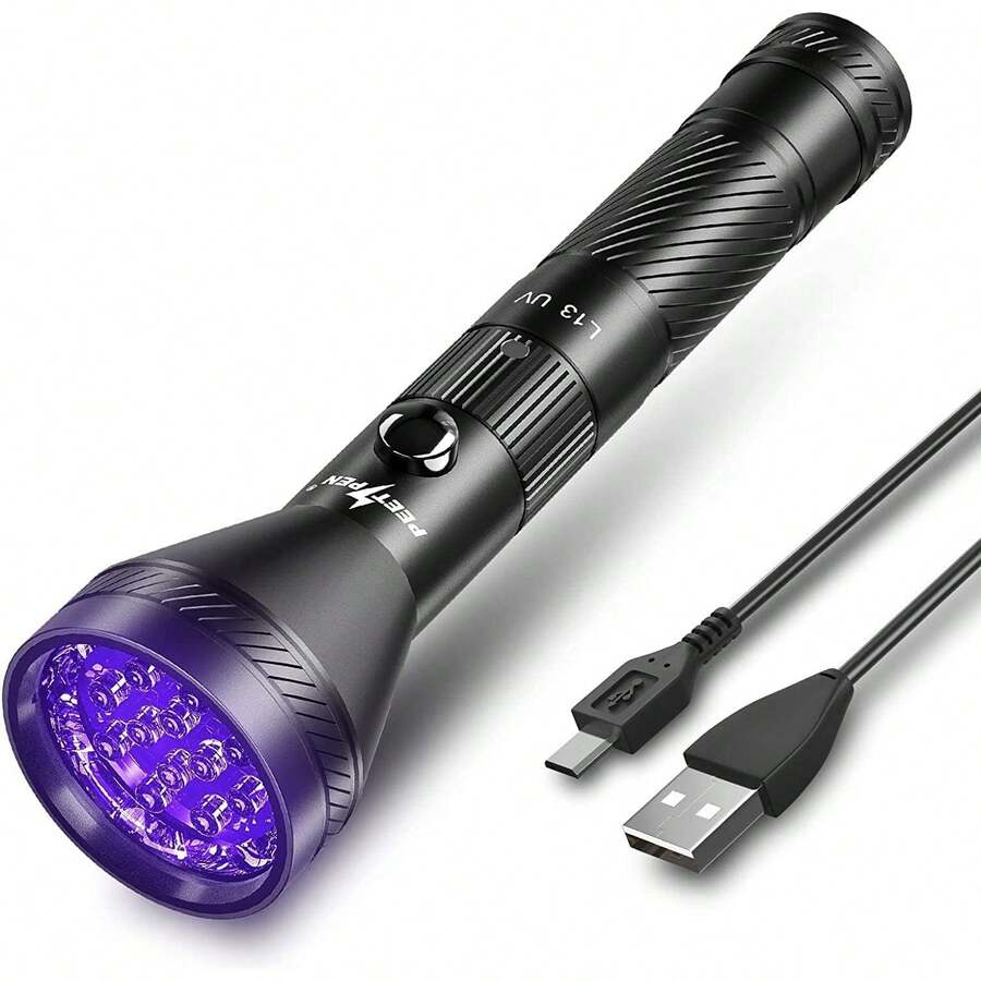 PEETPEN Lampara Luz Negra, Luz Ultravioleta Recargable,Lámpara Impermeable 395nm para Detector Orina de Perro/Gato, Manchas Secas, Chinches, Curado de Resina y Detector de Escorpiones - 1 - Ver 1