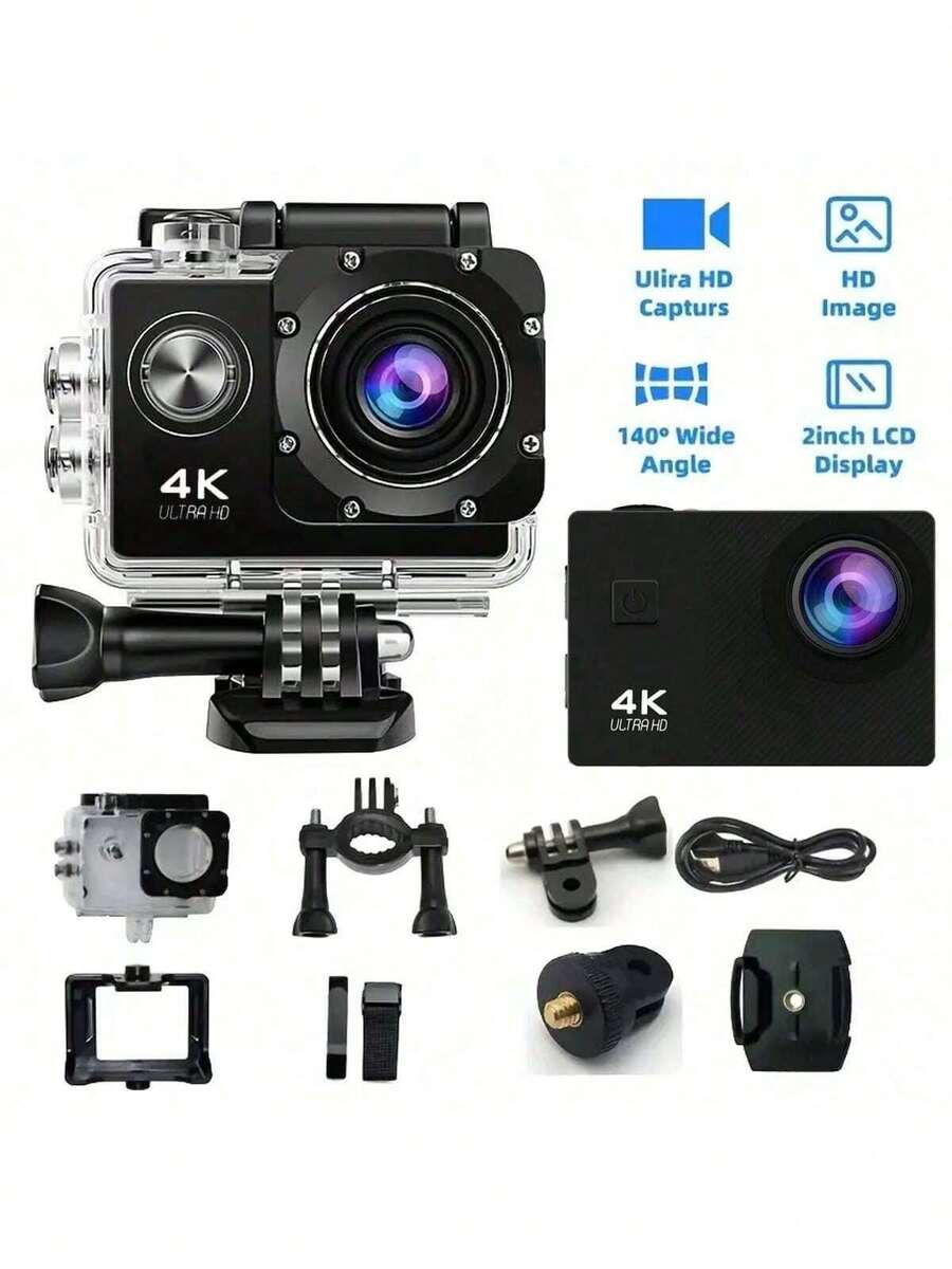 1pc 4K Action Camera: Anti-Shake Mini Model, Motorcycle Dash Cam, Waterproof Underwater Camera, Outdoor Portable Camcorder, 18MP, Rechargeable, Cycling Video Recorder (Memory Card Not Included) - Multicolor - View 1