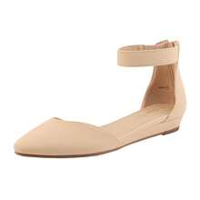 Women Flats Ankle Strap Pointed Toe 1-Inch Low Wedge Heel Flats Fashion Classic Dress Shoes For Wedding Daily Commute - 杏色 - 查看 6