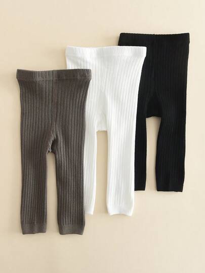 3 件套女童纯色紧身裤，柔软舒适的幼儿紧身裤，适合日常穿着