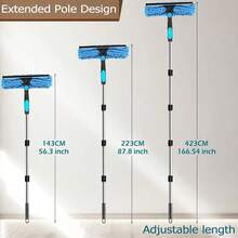13.7ft Window Cleaning Equipment - Window Cleaner With Squeegee & Scrubber, Extendable Pole For Hard-To-Reach Windows, Includes Replacement Microfiber Pads & Rubber Blades - Blue - View 3
