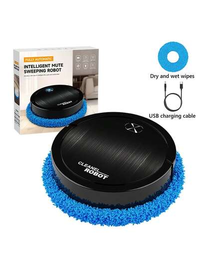 1 Pieza Blanco/Negro Robot Barredora, Barredora Inteligente Robot Aspirador, Robot Aspirador y Mopa Combo, USB Recargable, Húmedo y Seco Totalmente Automático Mopa Máquina con Función de Húmedo y Seco Almohadillas, Libera tus Manos para Pelo de Mascota y Mopa Limpiador, Pisos Duros y Alfombras, Adecuado para Escenarios en Hogares, Oficinas, Dormitorios, Pasillos, etc.