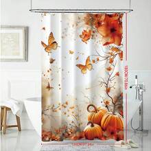 Autumn Maple Leaf Butterfly Pumpkin Thanksgiving Shower Curtain, Thanksgiving Bathroom Decoration, Bathroom Accessories Waterproof Shower Curtain With 12 Hooks