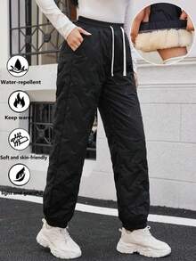 Lässige, sportliche und bequeme Loungewear & Street-Chic Stil schwarze Hose mit geripptem, strukturiertem Muster, perfekt für den täglichen Wintergebrauch, Gym-Workouts, Outdoor-Jogging, Regentags-Erledigungen - Schwarz - Übersicht 2